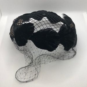 💥2 for $30 Vtg Black Feather and Velvet Casque